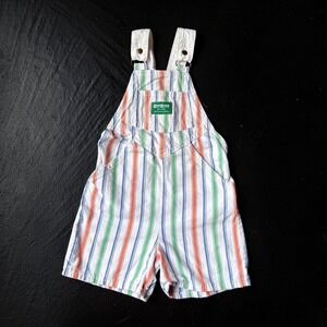 OshKosh B'Gosh Striped Shortalls Kids Vintage 4T White Orange Blue 90s USA